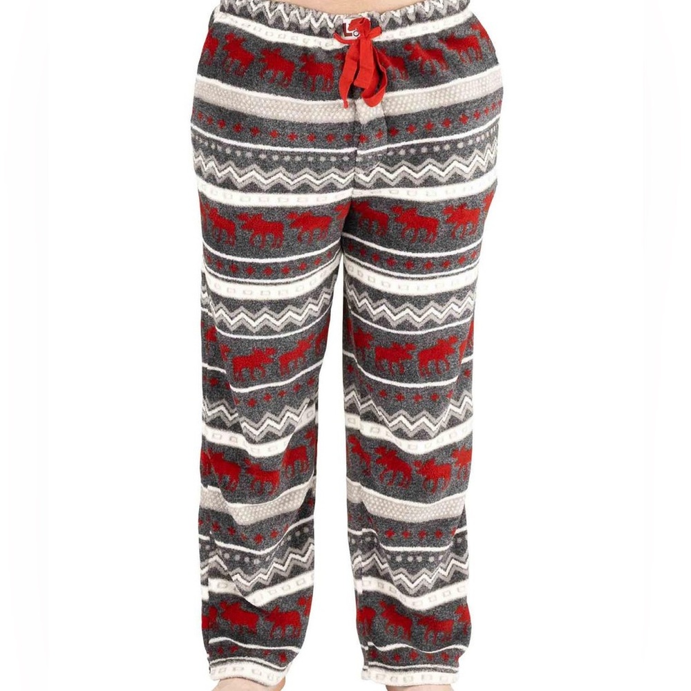 Lazy One Mens Fleece Pajama Bottoms - Red and Gray - Picture 5 of 9